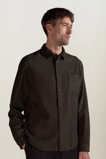 Chemise flanelle en coton bio | vert "Simon eco flannel black olive", About Companions