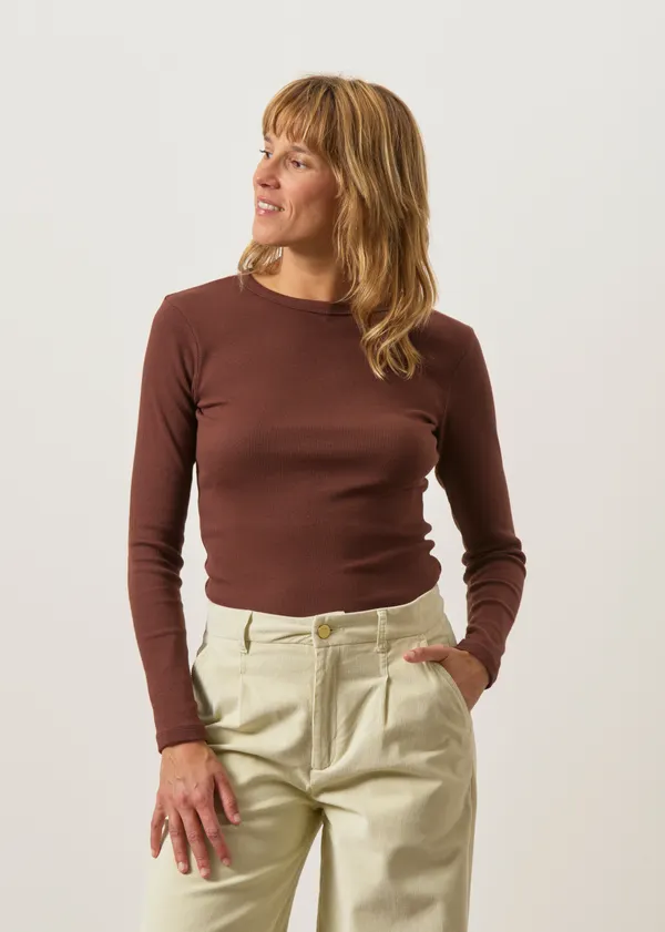 T-shirt manches longues côtelé en coton bio | chocolat, WeDressFair