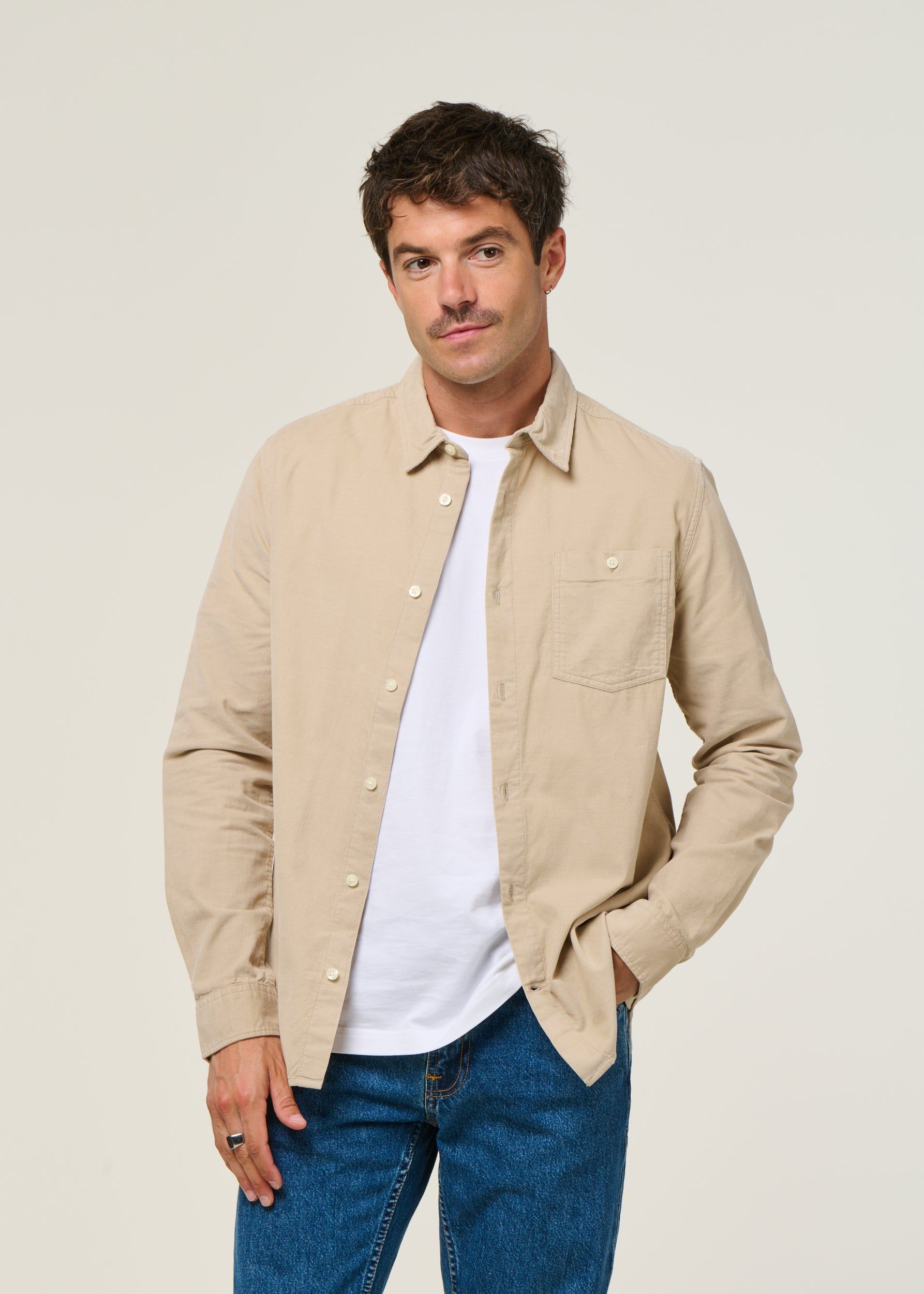 Chemise velours côtelé en coton bio | beige "corduroy shirt light feather gray", Knowledge Cotton Apparel, photo 1