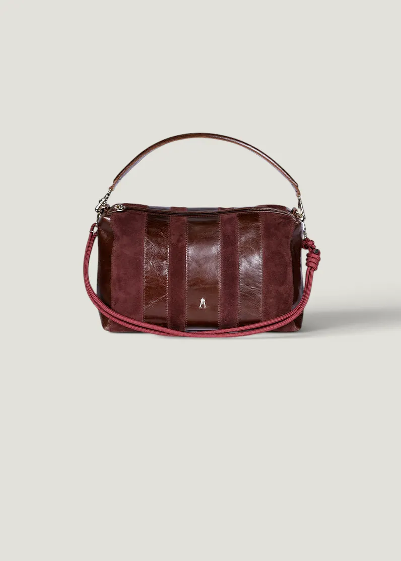 Sac à main en cuir et suède certifié | rayé bordeaux "halo stripe - acajou burgundy", Craie Studio, photo 2