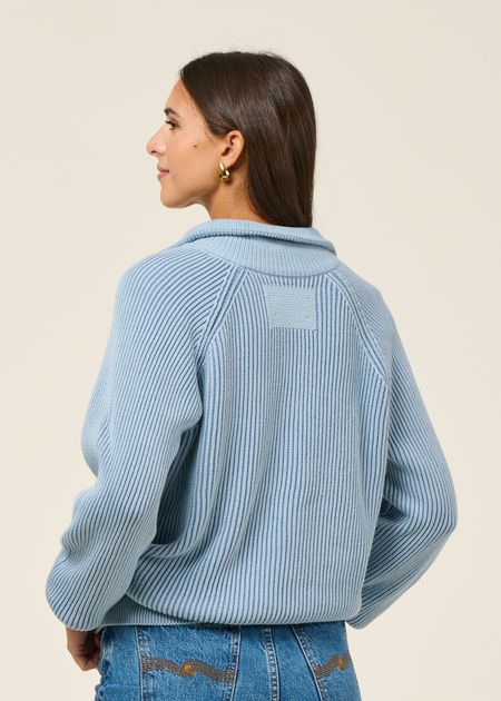 Pull col camionneur en coton bio | bleu clair "troyer vanisé knit sweater - dark blue glow", Armedangels, photo 3