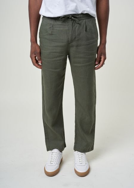 Pantalon en lin bio | vert olive "loose linen pant burned olive" - Knowledge Cotton Apparel