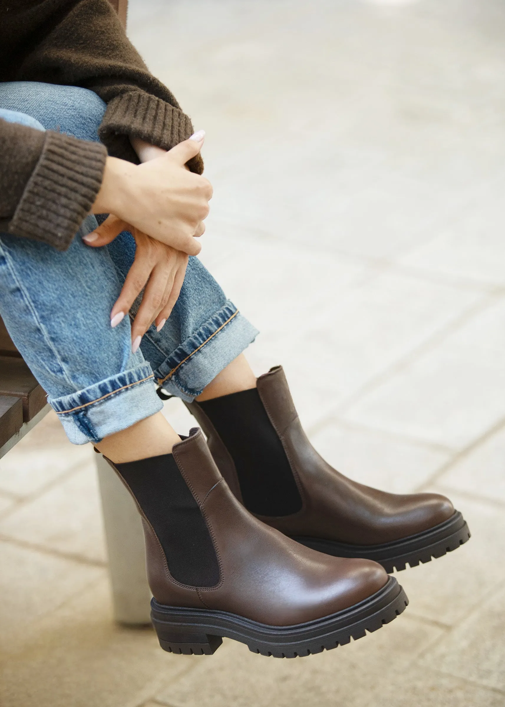 Bottines Chelsea crantées cuir certifié | marron, Jules & Jenn, photo 4