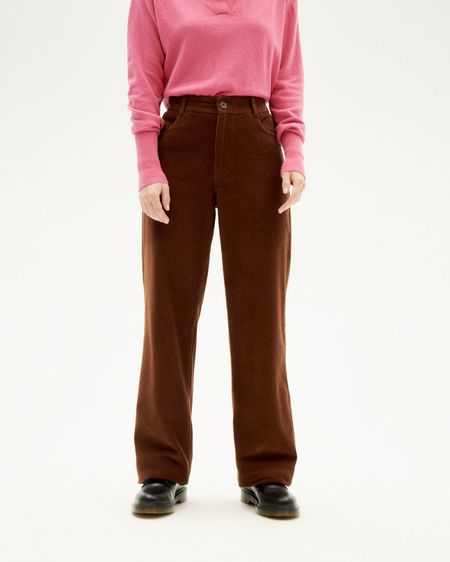 Pantalon ample velours côtelé en coton bio | marron "chocolate corduroy theresa pants"