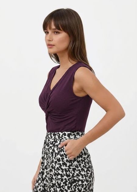 Top en micromodal | aubergine "Cross chic top" - Mademoiselle Yéyé