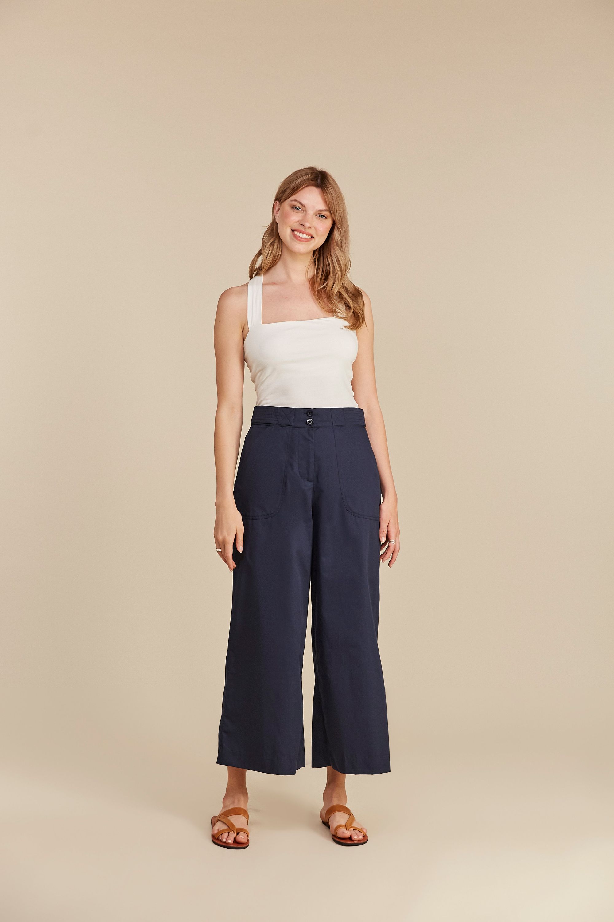 Pantalon ample 7/8 marine en coton bio - iva trousers navy, People Tree, photo 5