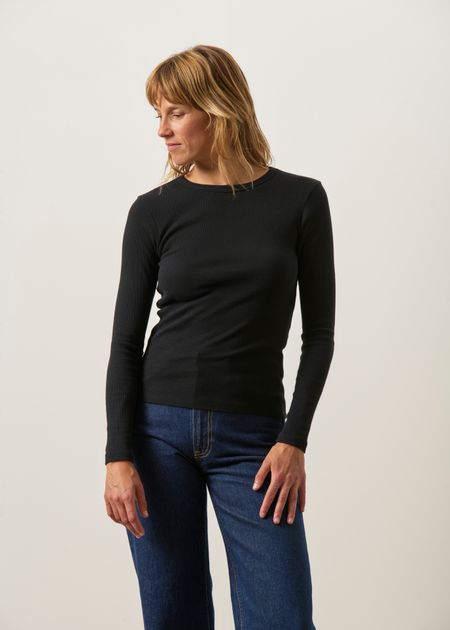 T-shirt manches longues côtelé en coton bio | noir - WeDressFair
