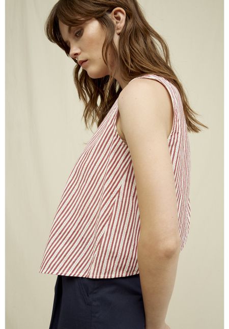 Top rayé rouge tissé à la main en coton bio - tavi