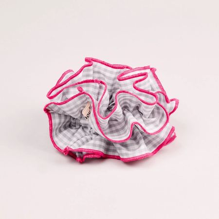 Maxi chouchou en matière upcyclée | vichy gris/ rose