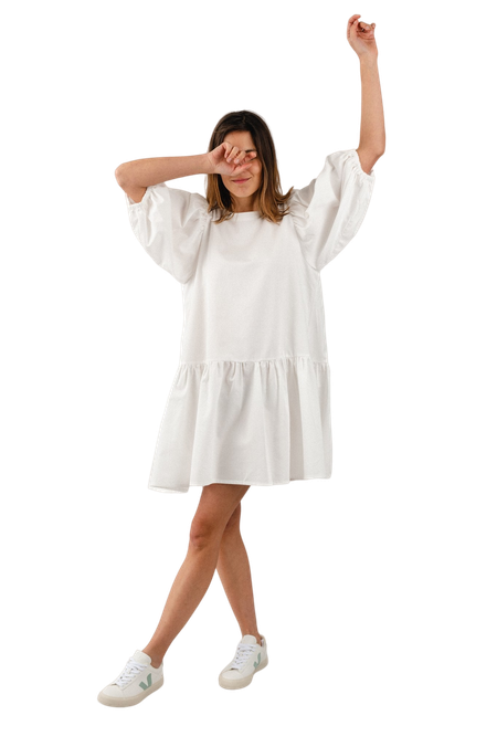 Robe blanche manches bouffantes en coton bio - luna white
