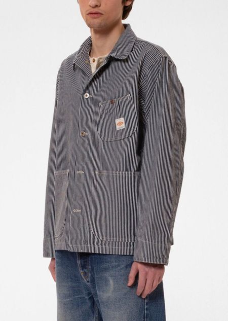 Veste denim en coton bio | rayé bleu et blanc "howie hickory chore jacket"