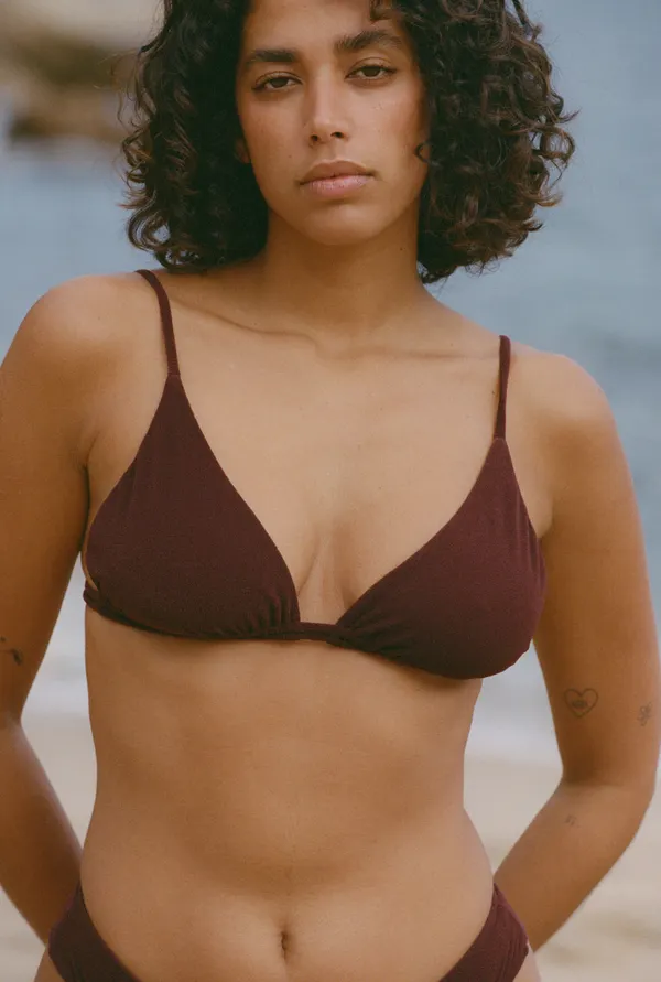 Haut de maillot triangle en polyamide recyclé | marron " mélanie", Nénés Paris