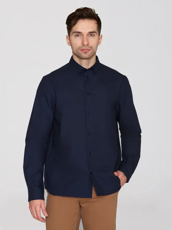 Chemise en coton bio | marine "harald small owl oxford regular fit shirt total eclipse", Knowledge Cotton Apparel