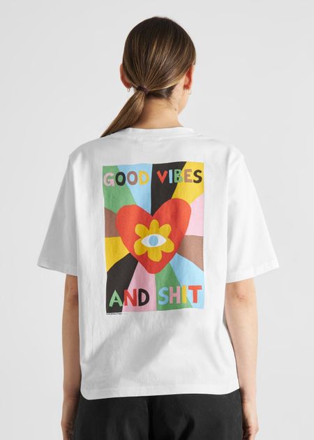 T-shirt en coton bio | blanc "vadstena good vibes white" - Dedicated