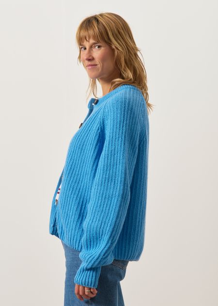 Cardigan aus Wolle und Bio-Baumwolle | Blau "rib knit cardigan - skylight", Armedangels, Foto 4
