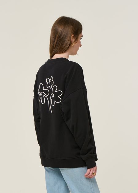 Besticktes Oversize-Sweatshirt aus Bio-Baumwolle | Schwarz "flower rope black jimena sweatshirt - black", Thinking Mu, Foto 2