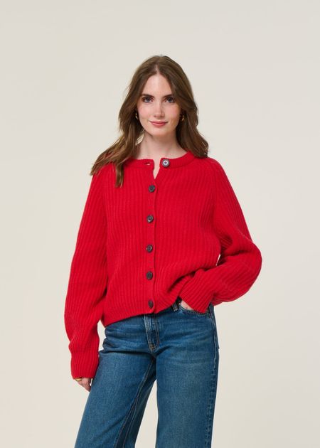 Gilet en laine et coton bio | rouge "selmaa - candy apple" - Armedangels