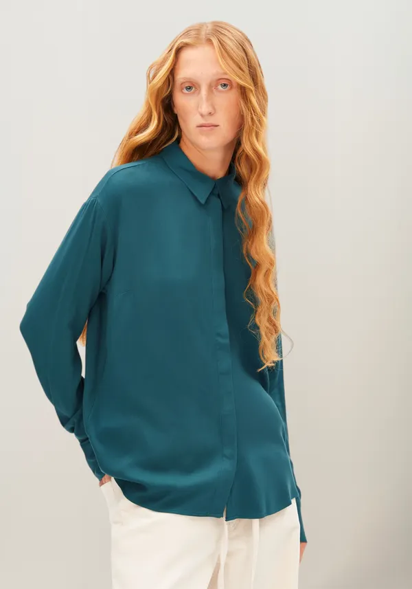 Blouse en viscose ecovero | bleu "larisaana longsleeve blouse - petrol velvet", Armedangels