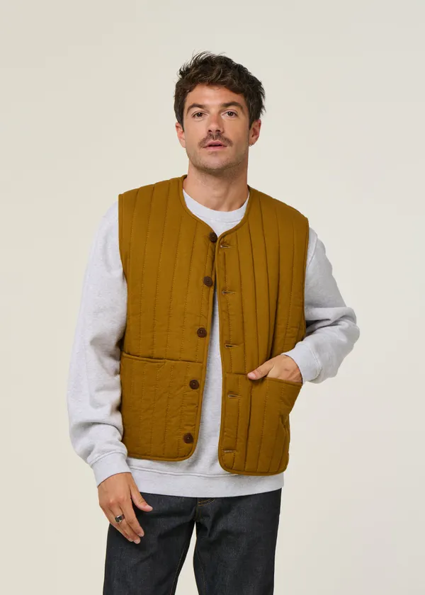 Veste matelassée sans manches en coton bio | camel "light oak jon vest - brown", Thinking Mu