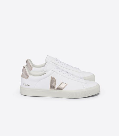 Baskets en cuir sans chrome | blanc et doré "campo chromefree leather white platine" - Veja