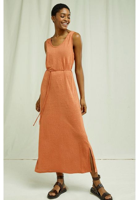 Robe légère longue orange en lin bio - arden