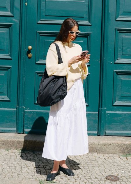 Jupe ample en coton bio | blanc "Tiered maxi skirt alca white"
