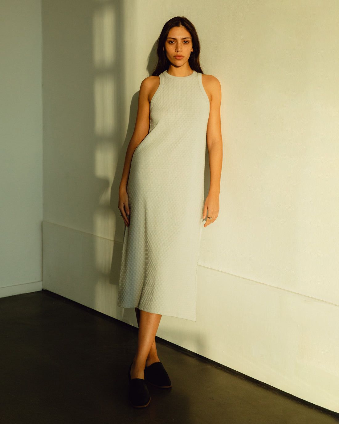 Robe midi en coton bio | bleu ciel "knit dress - moonlight grey", Rotholz, photo 1
