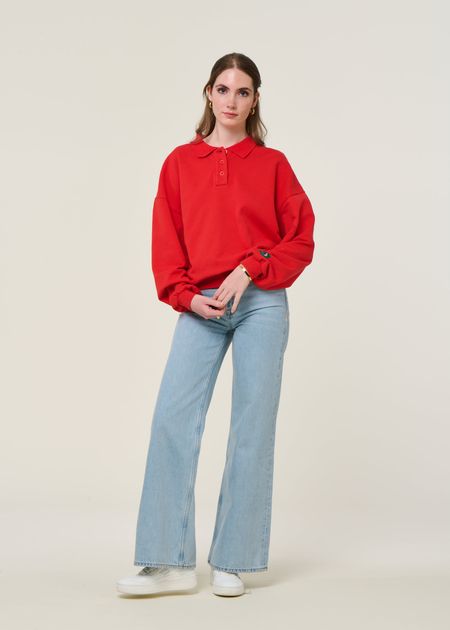 Sweat polo en coton bio | rouge "brava gum polo sweatshirt red", Brava Fabrics, photo 4