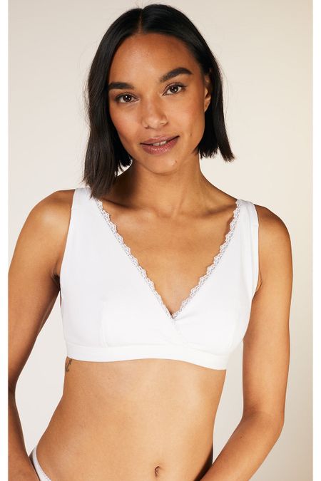 Bralette blanche en coton bio - lace trim triangle eco white