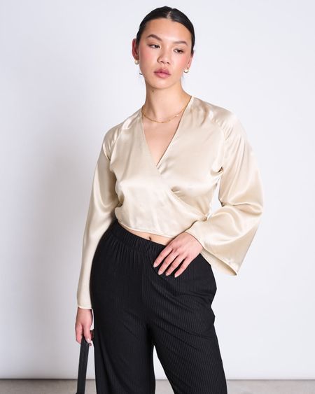 Blouse satinée en viscose enka | beige "carrine ivory"
