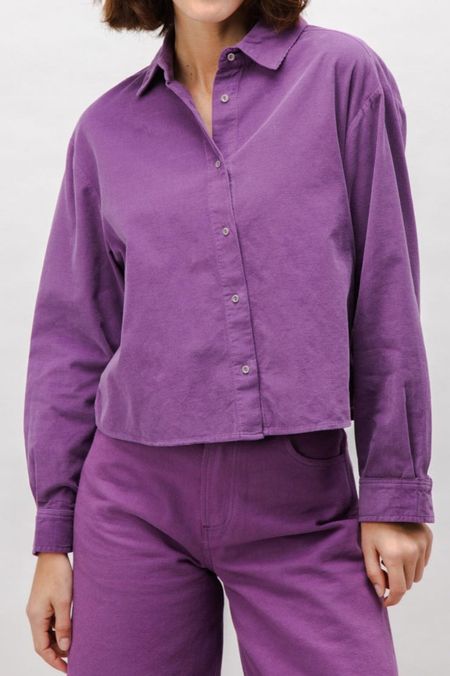 Chemise courte en coton bio | violet "babycord boxy cotton blouse orchid"