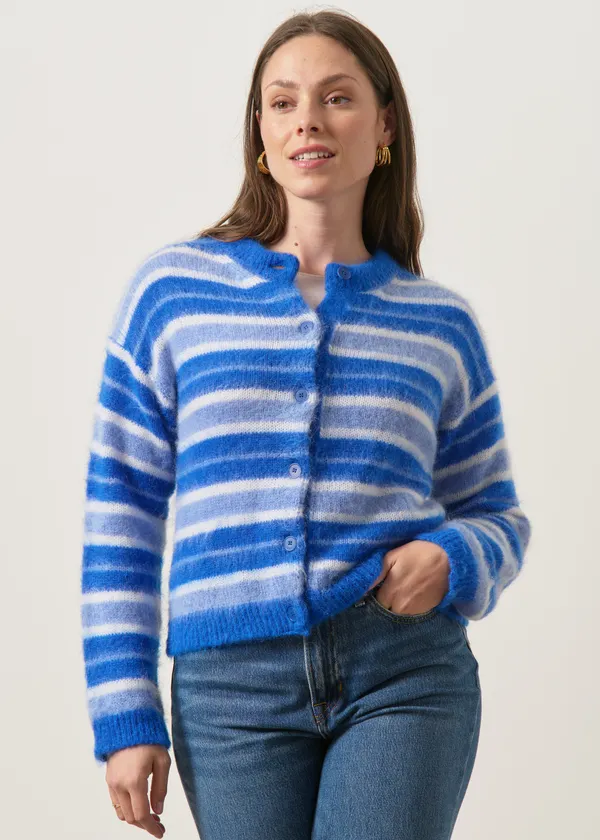 Gilet en mohair certifié | rayé bleu "moha", WeDressFair