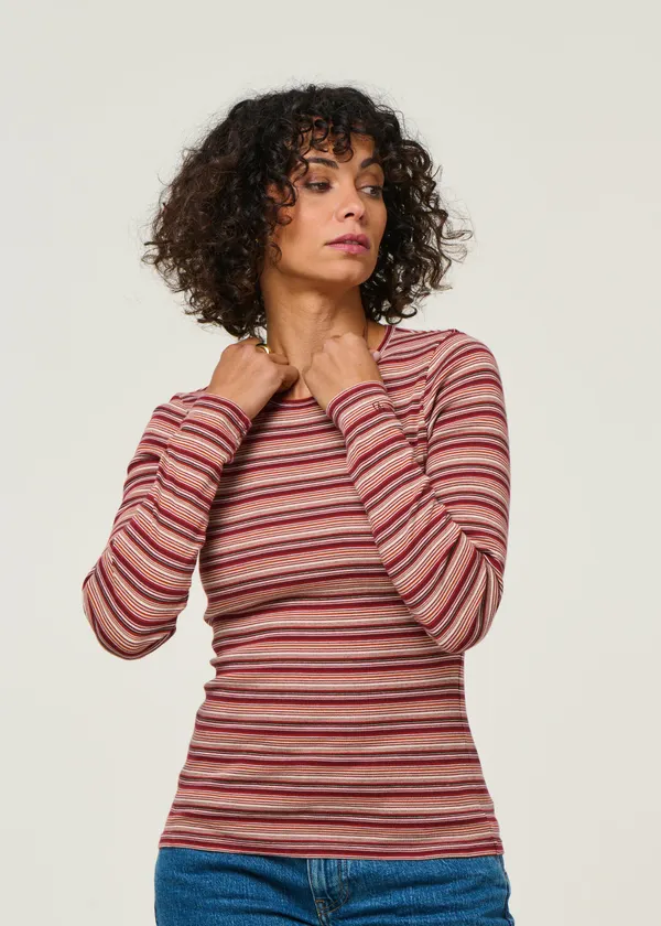 T-shirt manches longues en coton bio | rayé "jessy - striped-rib", Nudie Jeans