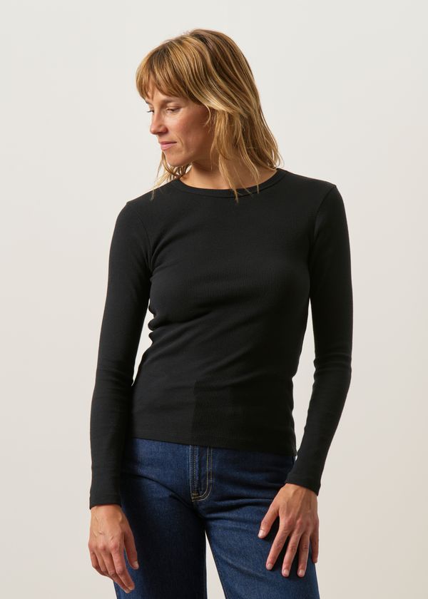 T-shirt manches longues côtelé en coton bio | noir, WeDressFair