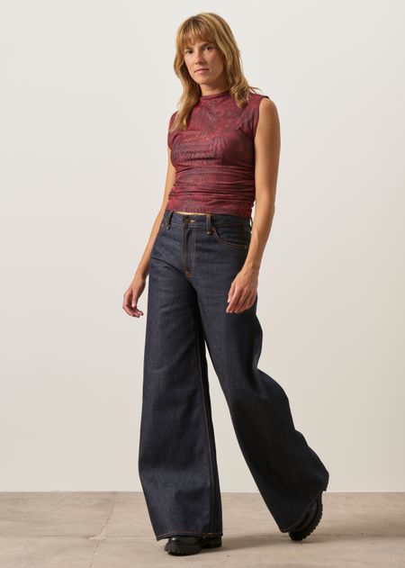 Jean wide leg en coton bio | bleu "Sonic sue dry ecru waves" - Nudie Jeans