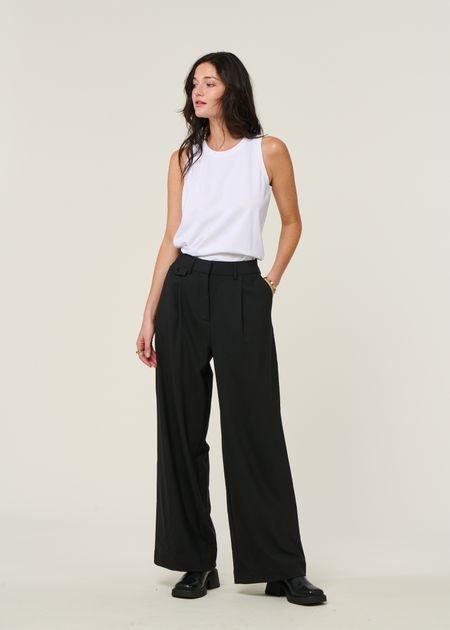 Pantalon large à pinces en laine froide certifiée | noir "black pat pants", Thinking Mu, photo 6