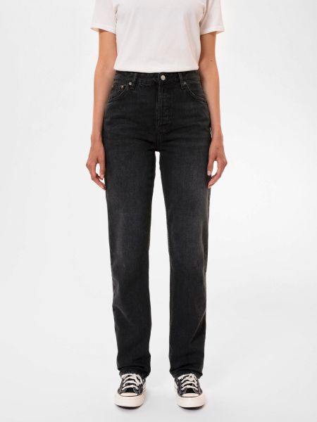 Jean droit délavé en coton bio | noir "lofty lo vintage black"