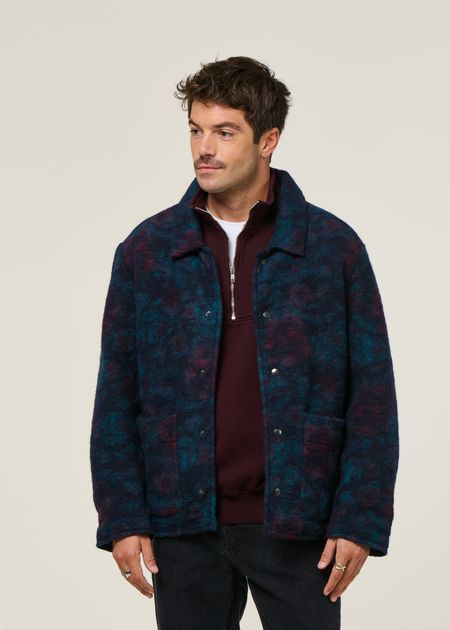 Veste en laine et coton bio | multicolore "button-down jacket wool-blend - dark watercolor" - Rotholz