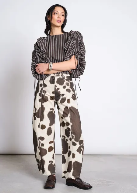 Blouse manches bouffantes en coton bio | rayé marron "Nibs - mud striped", Jan'n June, photo 3