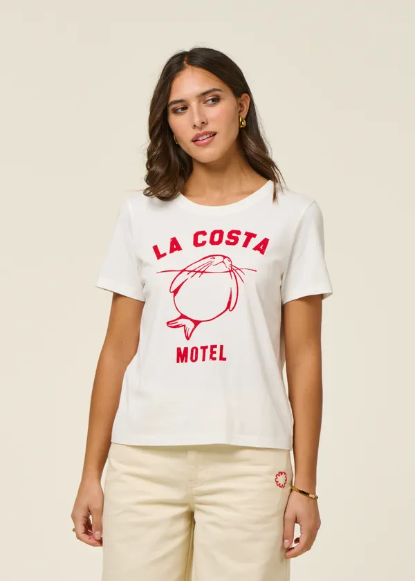 T-shirt en coton bio | blanc "animal motel ida tee - white", Thinking Mu