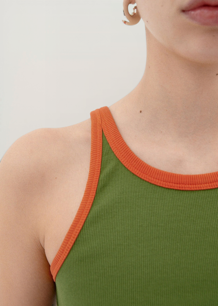 Débardeur en coton bio | vert "garden green pumpkin contrast harriet top" - Thinking Mu
