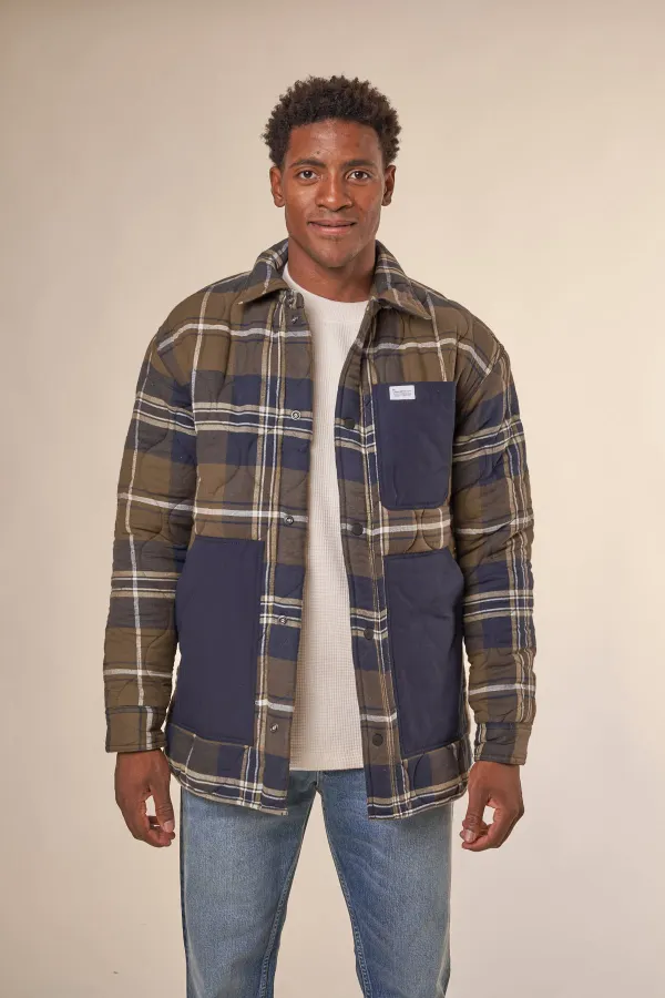 Veste matelassée en coton bio et matière recyclée | carreaux "checked quilted overshirt green check", Knowledge Cotton Apparel