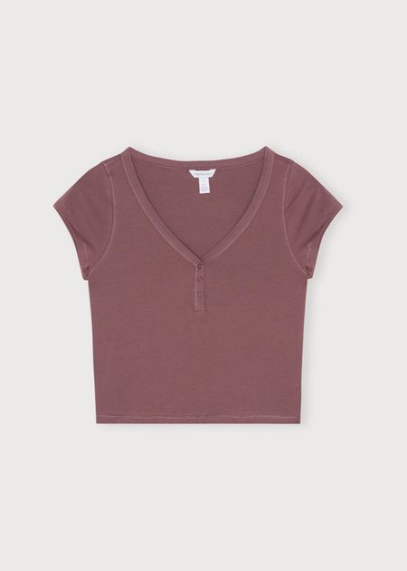 T-shirt court col v | vieux rose "core sport henley v tee rose wood"