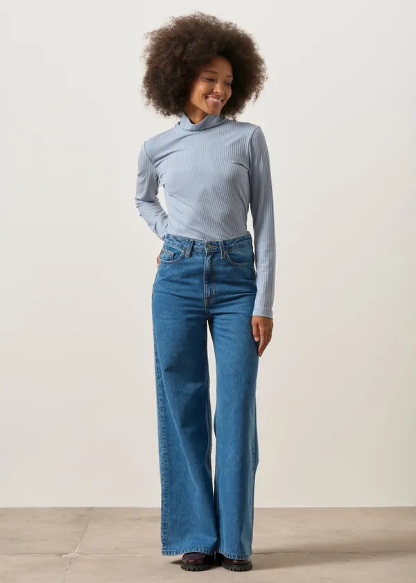 Jean wide leg coton bio et recyclé | bleu "sara high loose - stone vintage", Mud Jeans