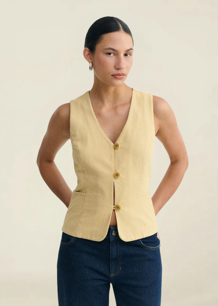 Gilet sans manches | rayé jaune "nogal stripes alisa top - multicolor" - Thinking Mu