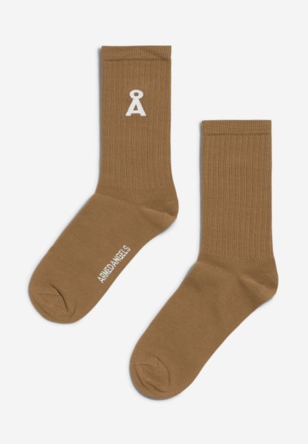 Chaussettes marron en coton bio et matière recyclée - saamu bold stripes smoky almond