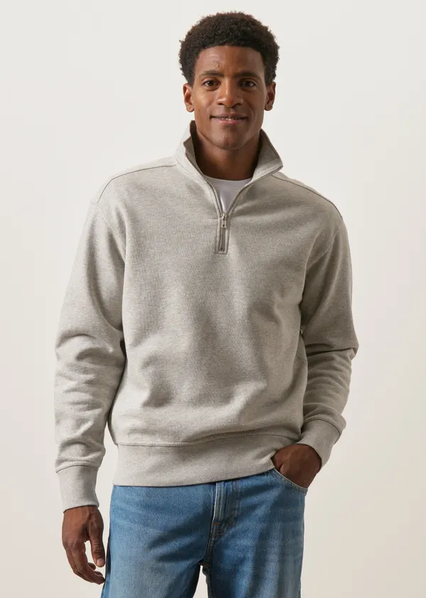 Sweat camionneur col zippé en coton bio | gris chiné, WeDressFair