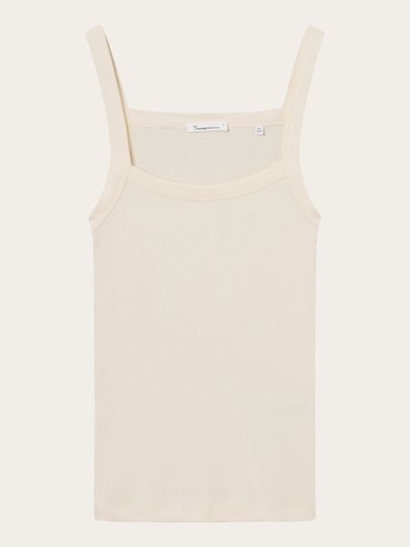 Top beige côtelé à bretelles en coton bio - rib strap top buttercream