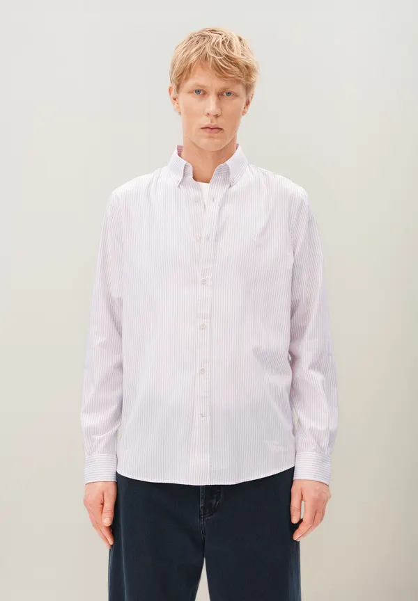 Chemise en coton bio | rayé "Quaasa stripe longsleeve shirt - honey reed", Armedangels