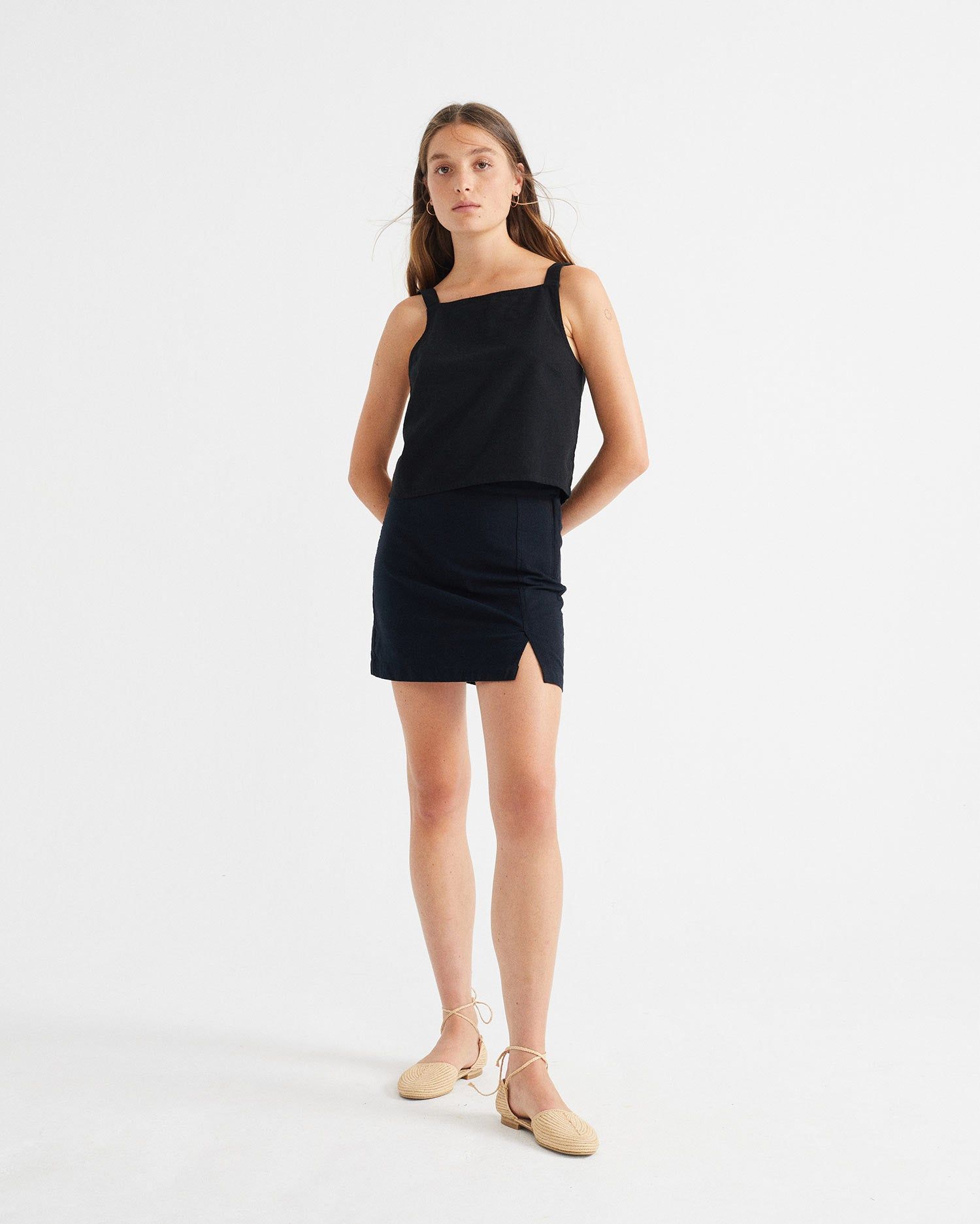 Jupe moulante fendue noire en coton bio - tulipan skirt, Thinking Mu, photo 4
